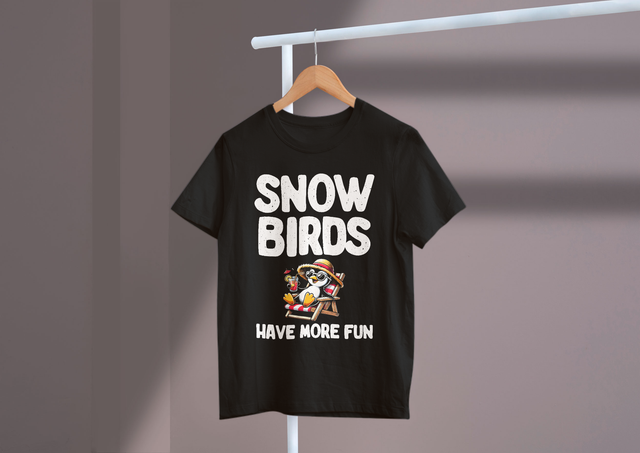 Snowbirds Have More Fun Winter Getaway Sun Seekers. Schneevögel haben im Winter mehr Spaß als Sonnenhungrige
