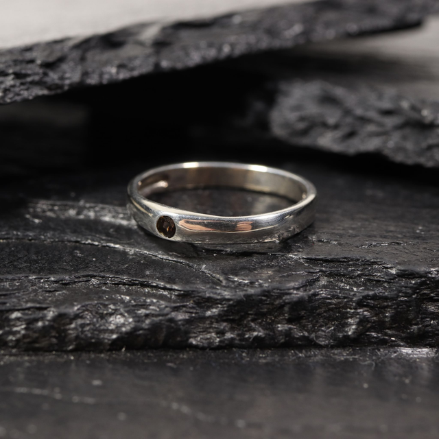 Simple Sterling Silver 925 Minimalist Design Style Small Round Cut Brown Smokey Topaz Birthstone Gemstone Band Ring Size O - 7