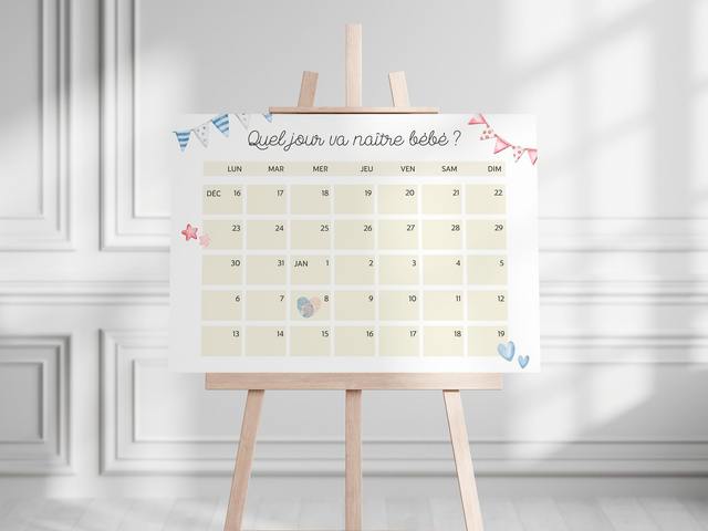 Calendrier de prédiction Gender Reveal A3