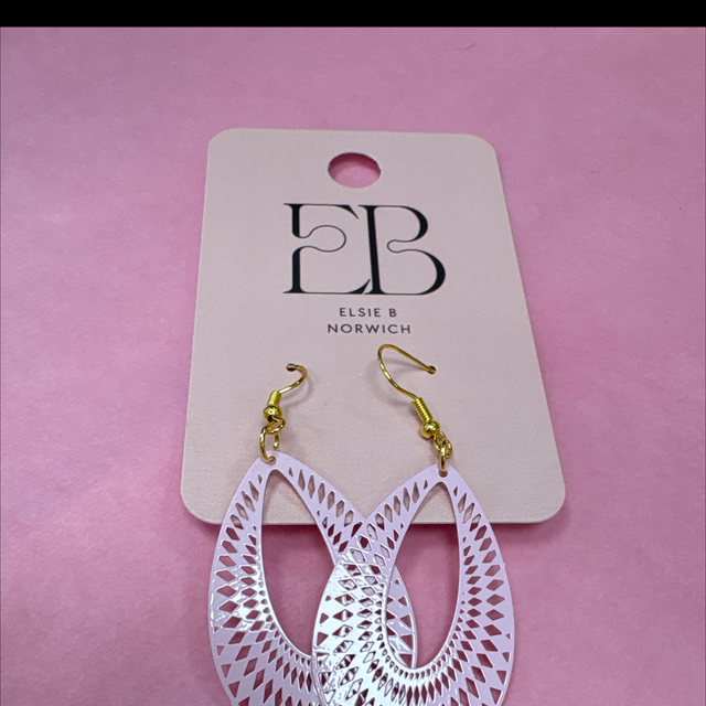 Pink filigree drop earrings gold hooks