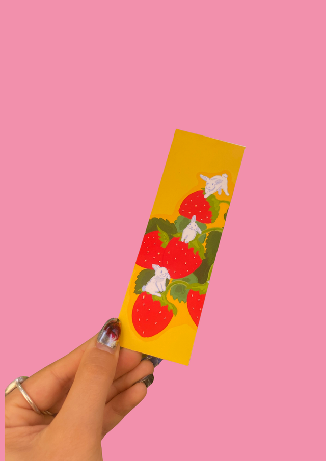 Marque Page "lapin fraisier" jaune