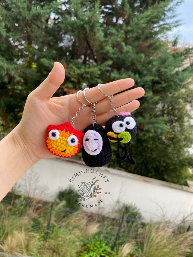 Calcifer-No Face-Susuwatari Crochet Keychain - Studio Ghibli