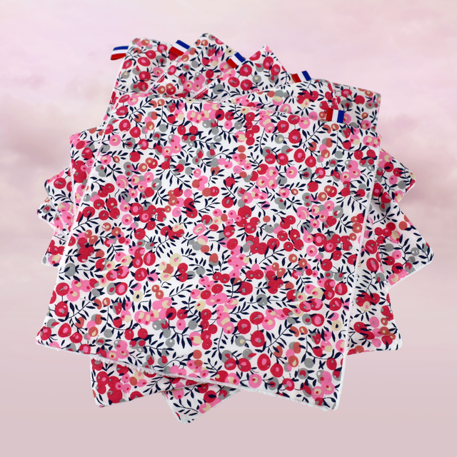 Kit Beauté 17 Pièces – Coton et Bambou Motif Fleurs rouges