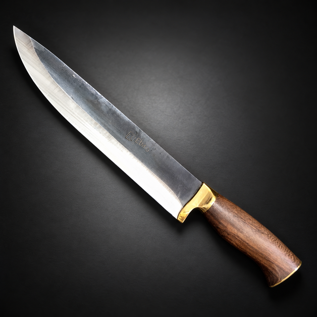 Faca Churrasco Elmo Brut Forge Cabo Madeira Nobre Bainha 9 Pol