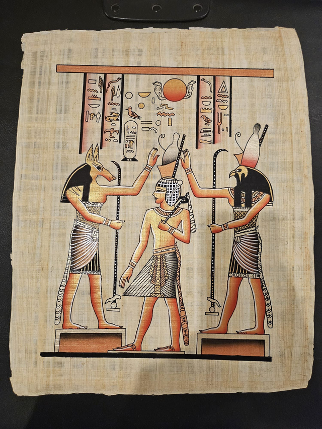 Anubis &amp; Horus Egyptian Papyrus Art – Ancient Pharaoh Coronation Scene &amp; Pharaonic Wall Decor