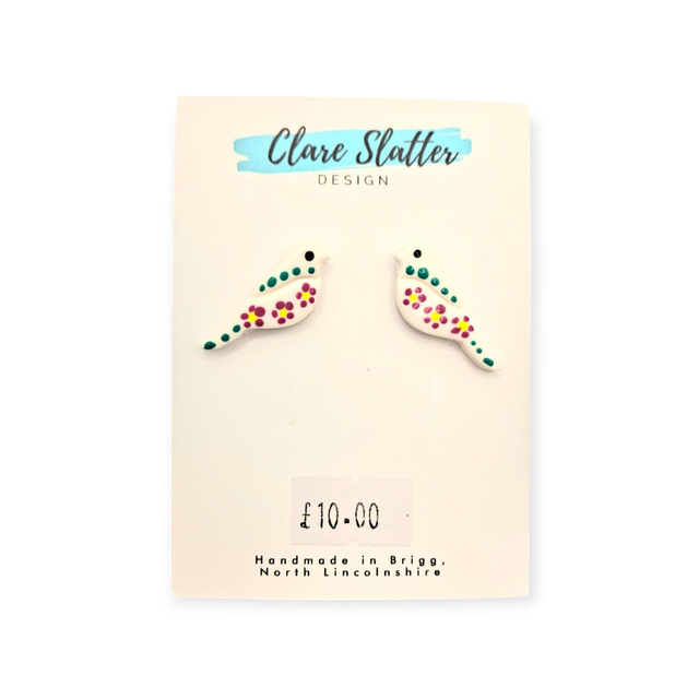 Hand painted bird studs