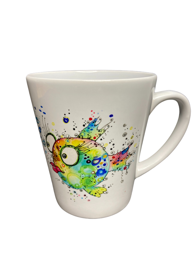 Konische Keramiktasse "Kugelfischdame"