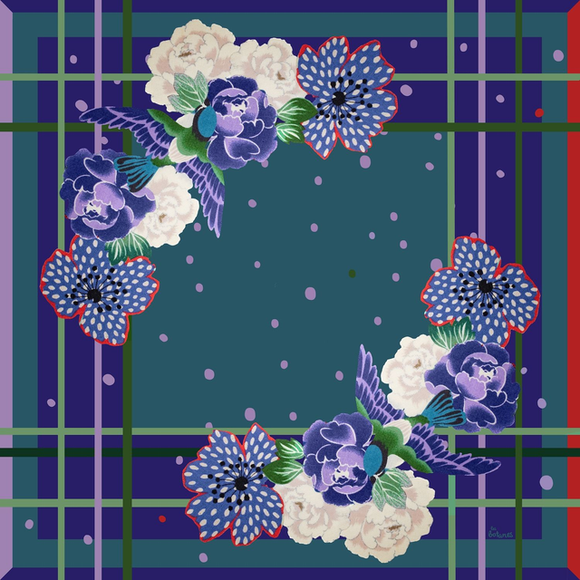 Foulard CARRÉ - Laine, Soie et Cachemire - Bleu