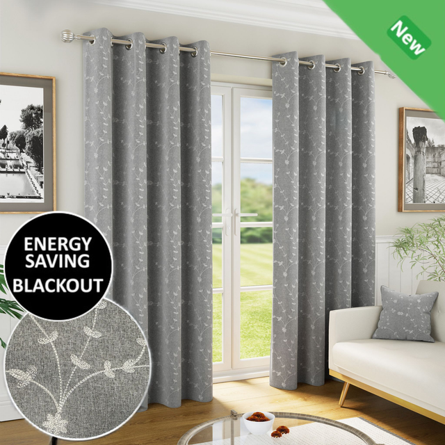Enhanced Living Tivoli Grey 100% Blackout Readymade Eyelet Curtains