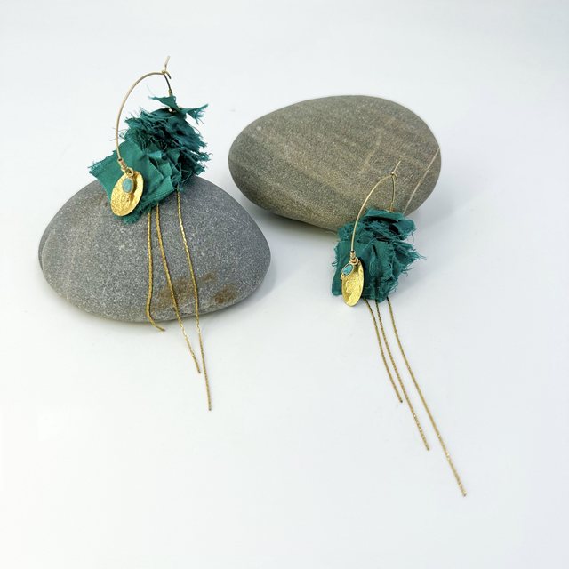 Boucles d&#039;oreilles &quot;Frou-frous&quot; vert turquoise, grand modèle