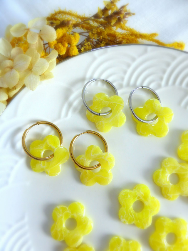 Perles fleurs jaunes - Mix &amp; Boucles