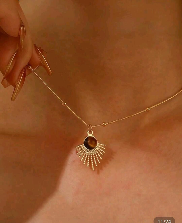 Collier pierre oeil de tigre - en acier inoxydable 