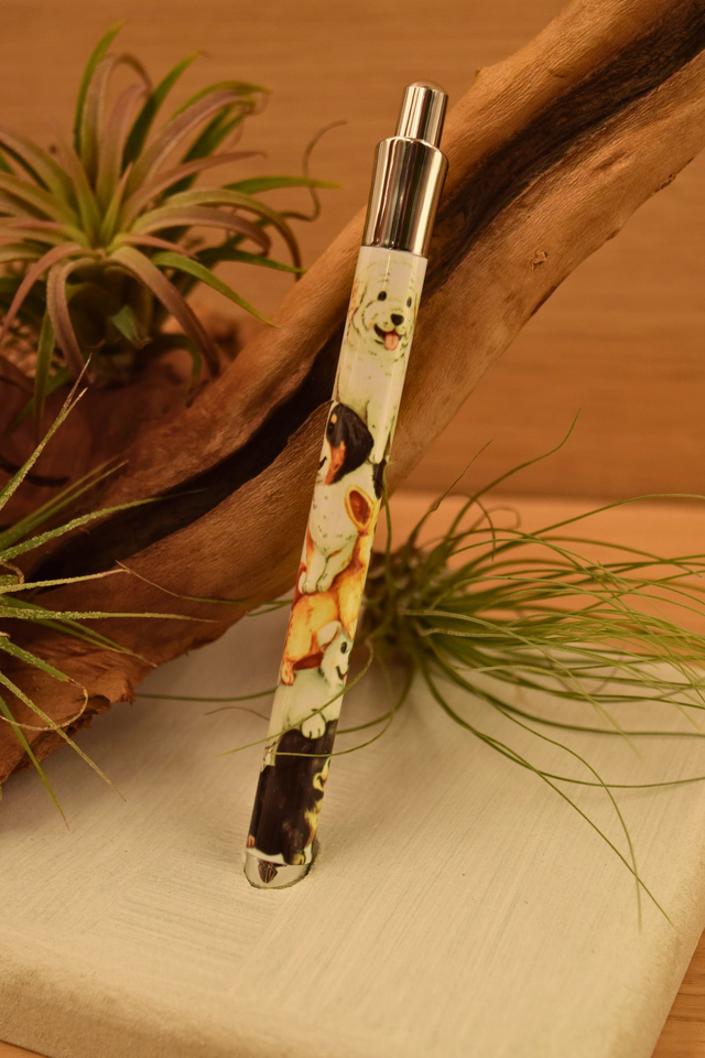 Cute Puppy Stack Aluminium Pen – Fun Dog Design Stationery Gift