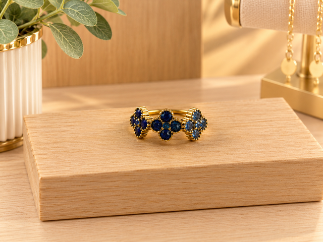 Bague fleurs bleues