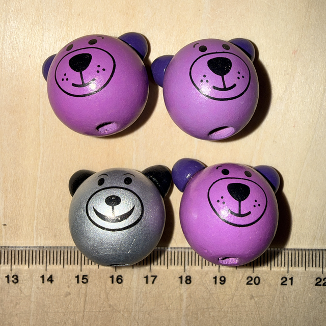 Lot 4 perles bois ourson 2,8 cm