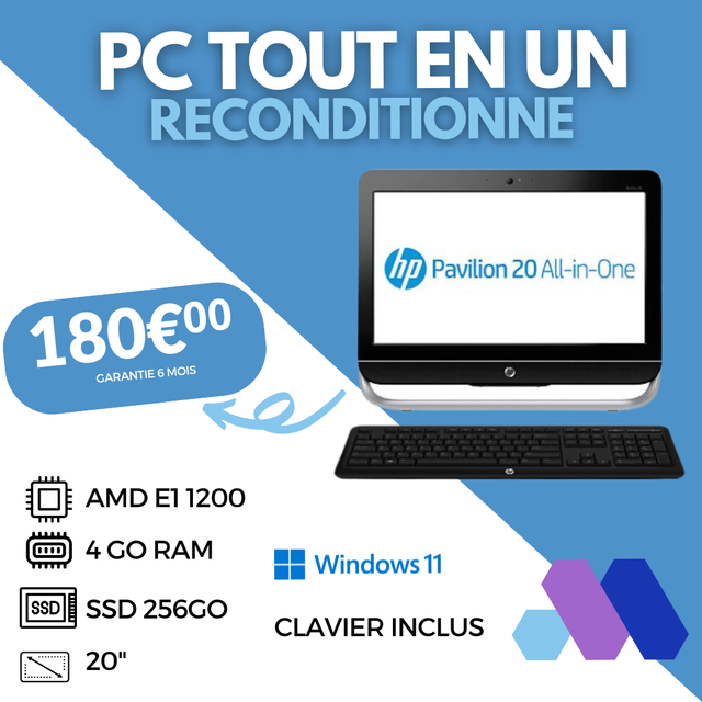 [RECONDITIONNE] - PC TOUT-EN-UN RECONDITIONNÉ – AMD E1 - 4Go RAM - SSD 256 Go