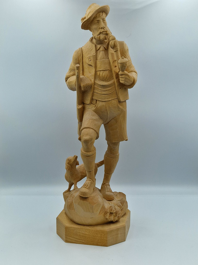 Chasseur à la Pipe et son chien en bois
