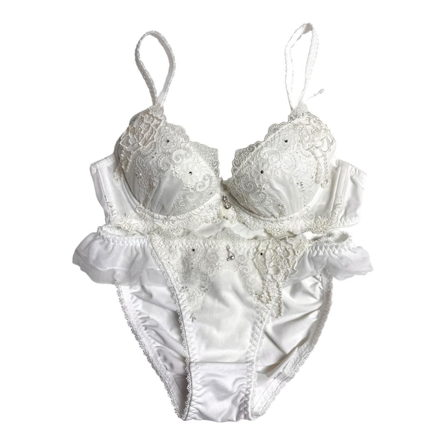 White Floral Embroidered Japanese Bra + Underwear Set UK 32A