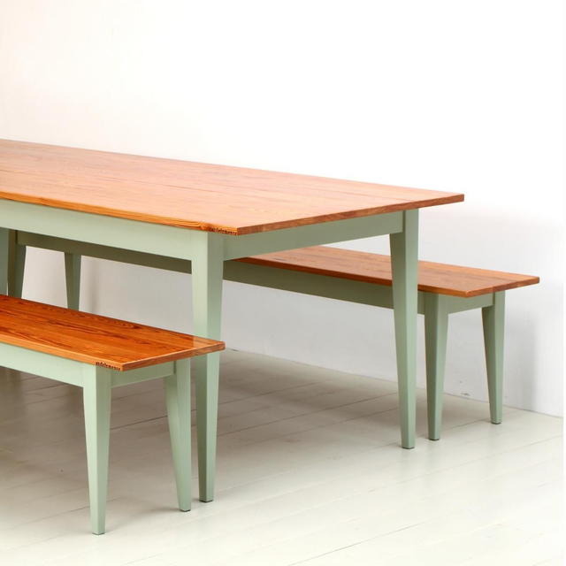 UNIK Pitchpine Sitzgruppe 220 cm mint,  Tisch auch einzeln 