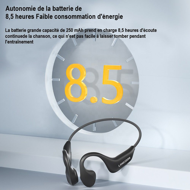 Langsdom IPX8 BE20 Casque Noir à conduction osseuse mémoire de 16 Go