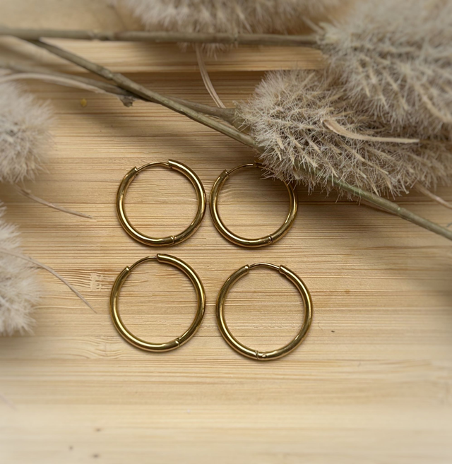 Créoles rondes 22 mm - Fil 2 mm - Acier Inoxydable Doré (x2)