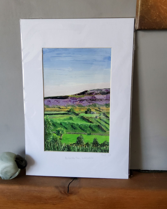 Sunset over Harkerside Moor, Swaledale. Mounted painting. 