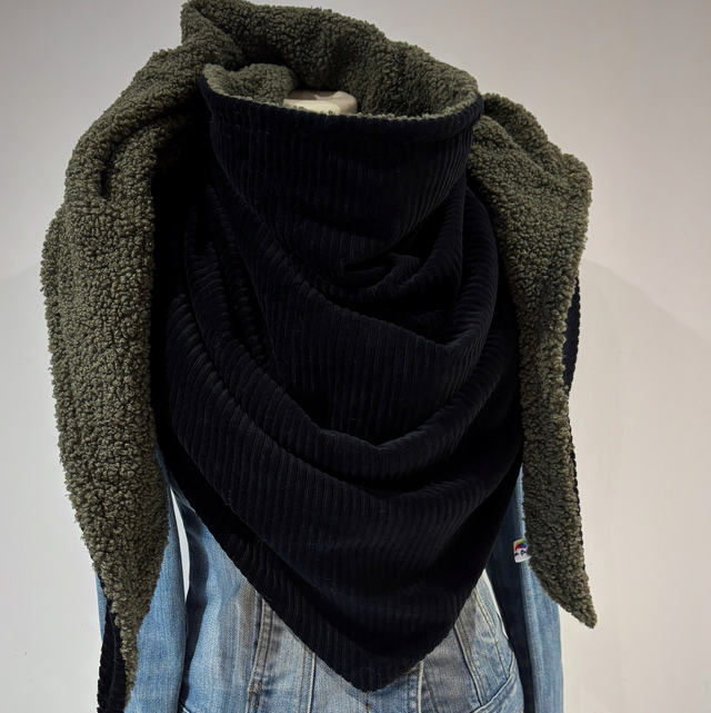 Maxi chèche, écharpe « Sherpa kaki et noire »