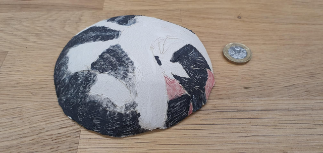 Black and white cat curled up wall plaque