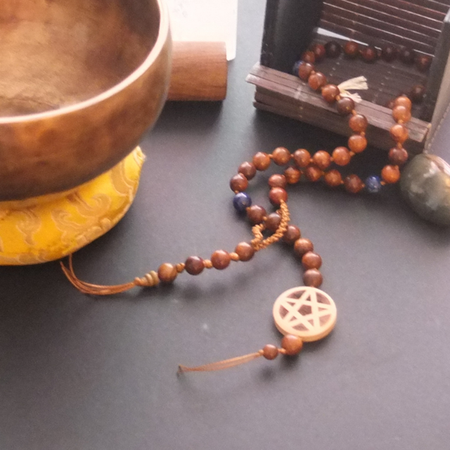 Mala Beads - Golden Sandalwood and Lapis Lazuli - 54 beads