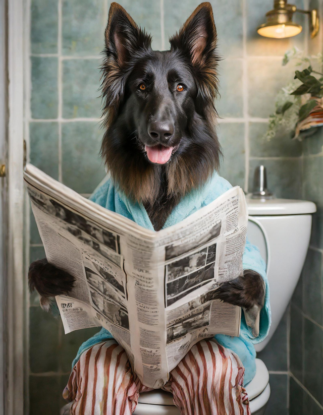 Alsation on the Toilet Framed Canvas