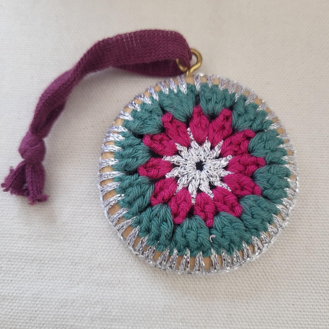 Crocheted Mandala Decoration - Silver Border