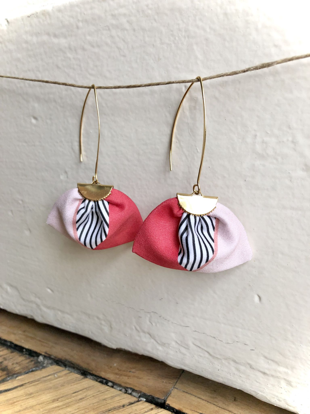 Boucles d'oreilles -  LONGUES RAYEES - rouge et rose