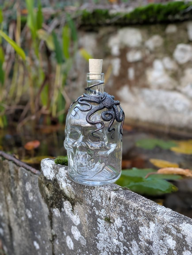 Bouteille crâne 70 cl pieuvre noir