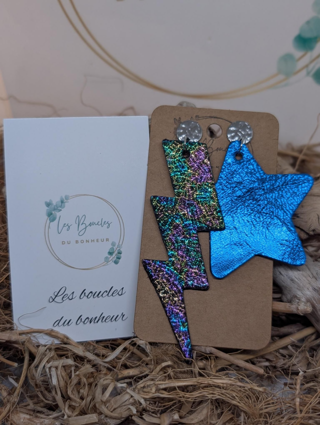 Boucles d&#039;oreilles Asymétrique holographique bleu irisé mo450