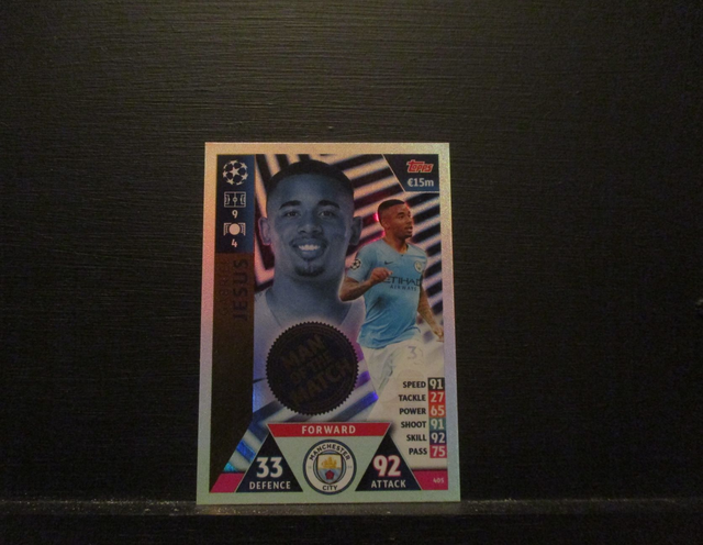 Gabriel Jesus - UEFA Champions League Match Attax 2018/19 Original Trading Card #405
