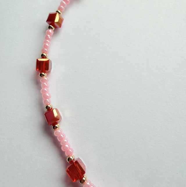 Valentina - Pink and Red Beaded Choker Style Necklace