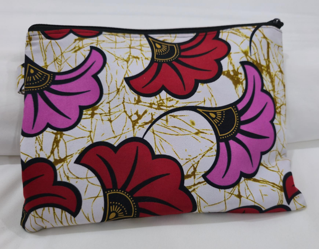 Pochette en wax fleur de mariage rose et rouge
