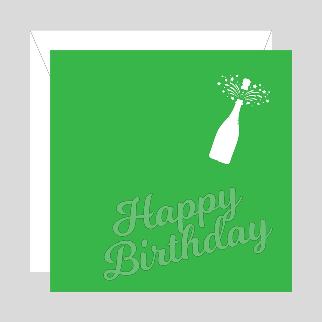 Karte quadratisch "Happy Birthday" Flasche