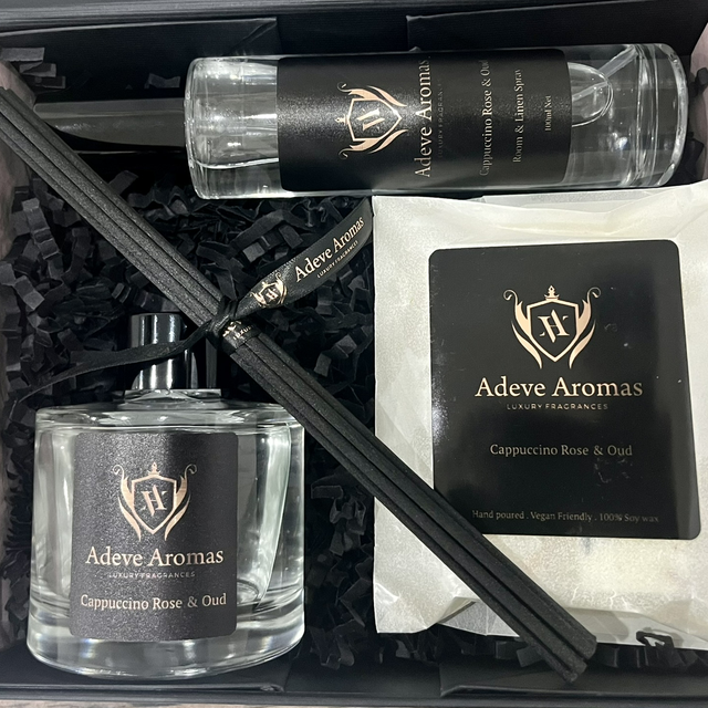 Sensual Luxury Home Fragrance Gift Set with Reed Diffuser, Room Spray &amp; Wax Melt 