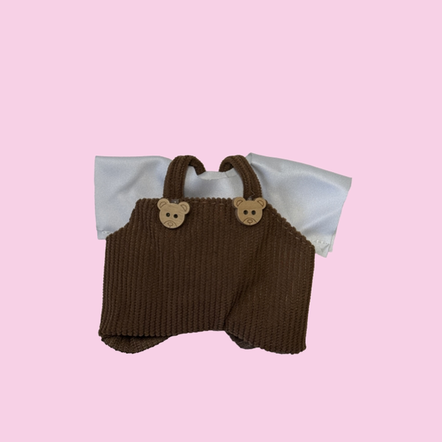 17cm Doll Costume (White &amp; Brown Suit with Bear Button)