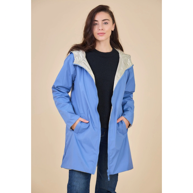 Parka Réversible Mi-Longue Imperméable, Coupe-Vent , Jeans/Doré