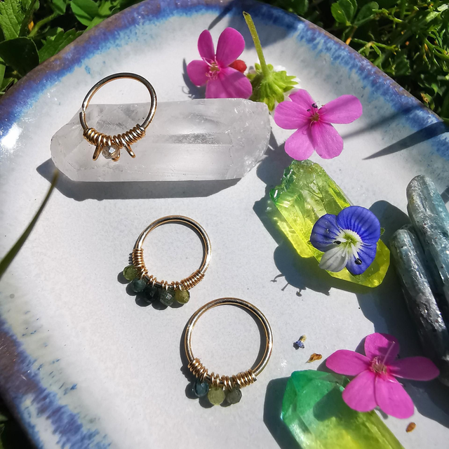 Piercing - Labradorite ou Tourmalines Vertes - Goldfilled 14 Carats - Fait Main