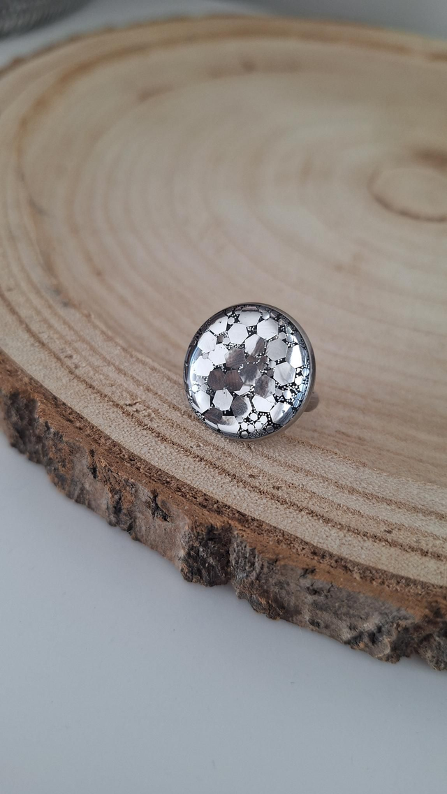 Bague ronde argenté paillette argenté