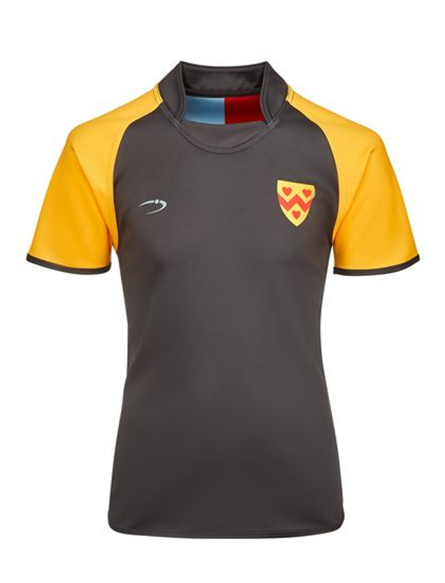 Second Hand Boys Black Yellow Crested Reversible Rugby and Football Match Shirt