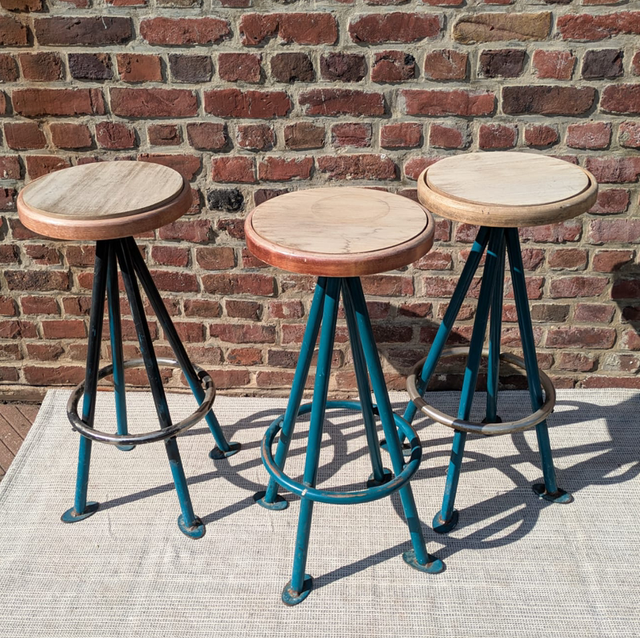 Tabouret assise bois pied métal