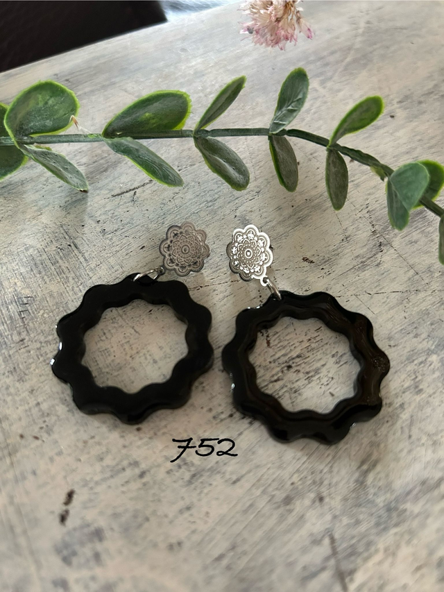 🖤Boucles d’Oreilles Noires – Résine Époxy &amp; Acier Inoxydable - Réf. 752