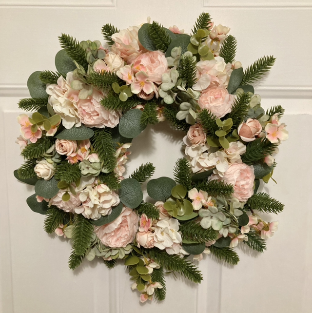 L-18 Pink Faux Flower Wreath