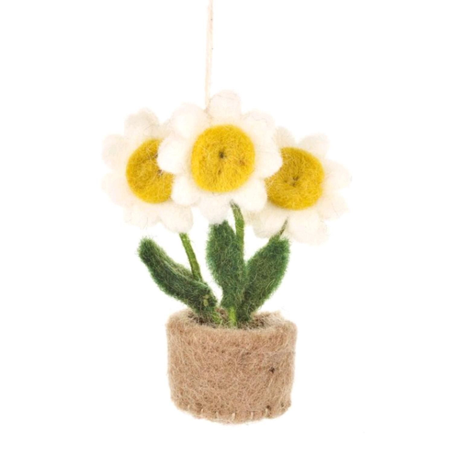 Handmade Hanging Felt Pot o' Flowers Decoration Daisy
