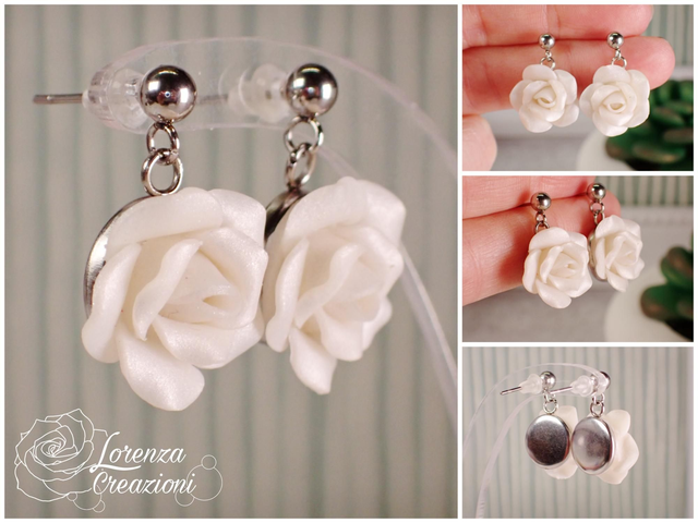 Orecchini pendenti rose bianco perla