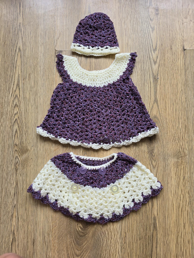 Crochet baby dress cape and hat set 0-3 months